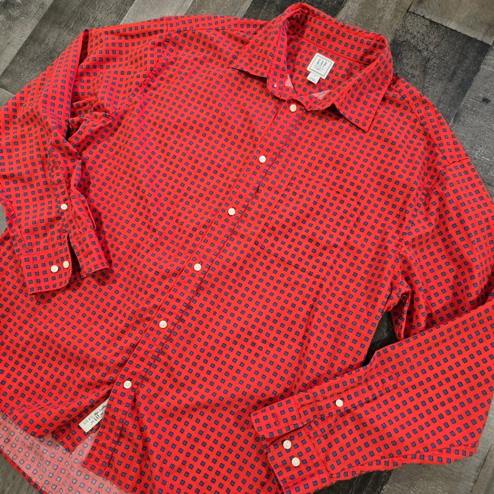 DÔEN x Gap Organic Cotton Poplin Limited Ed Vermillion Red Geometric Tile Size M